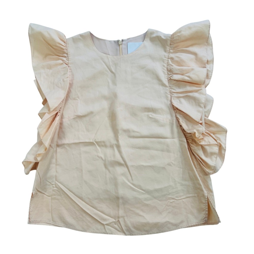 Prose & Poetry Peach Ruffle Sleeve Blouse Top Women's Small Made in USA OldMoney